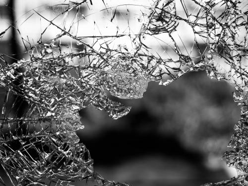 Horizontal photo a broken mirror.
