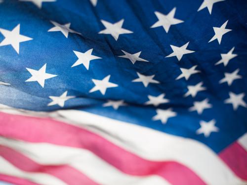 Horizontal close up of a waving flag.