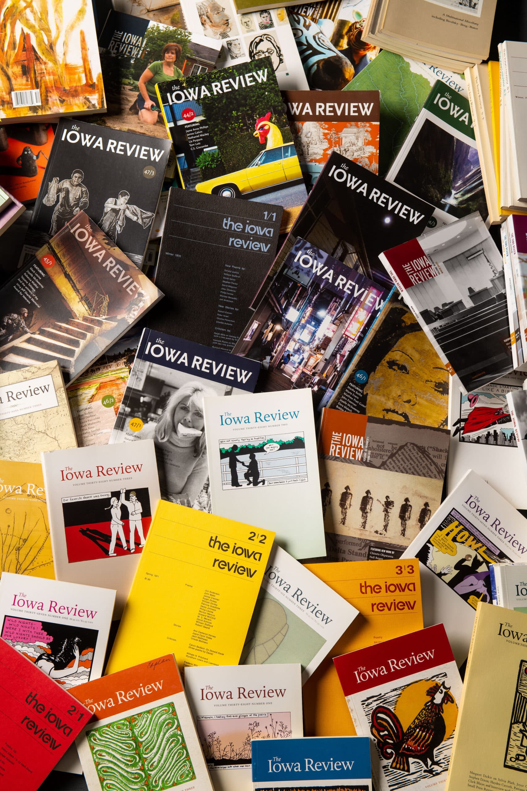 a pile of Iowa Reviews on the floor